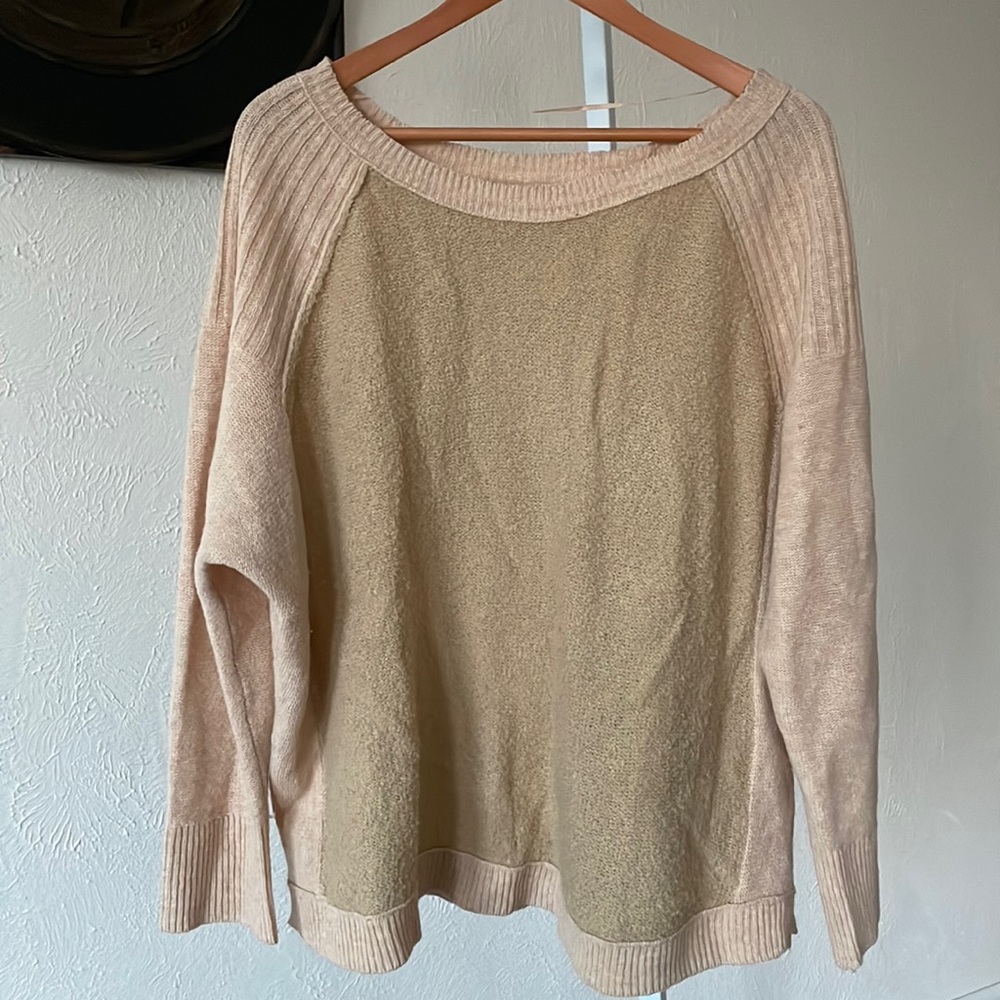 Free People beige/tan fuzzy teddy oversized boxy sweater